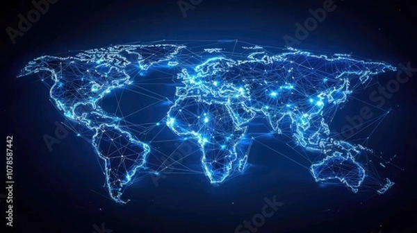 Fototapeta Global connectivity concept with glowing network across Earth’s surface