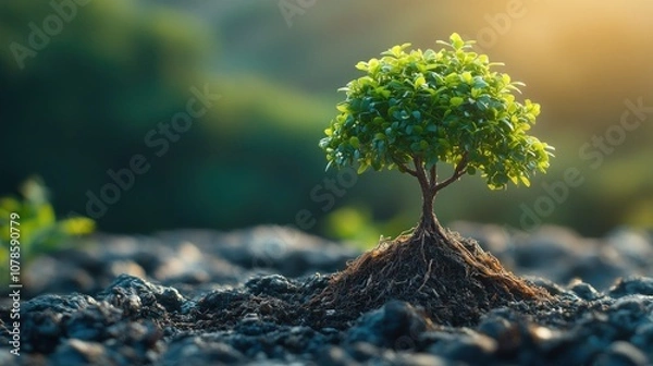 Fototapeta A Single Tree Growing in the Sun