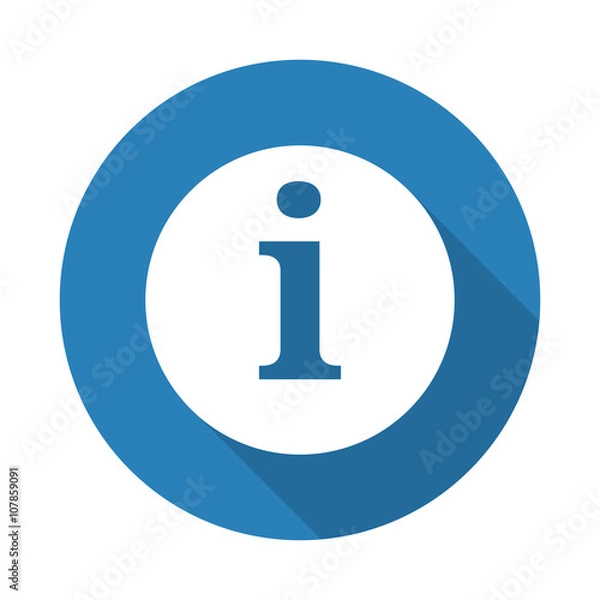 Obraz Flat white Information web icon with long drop shadow on blue ci
