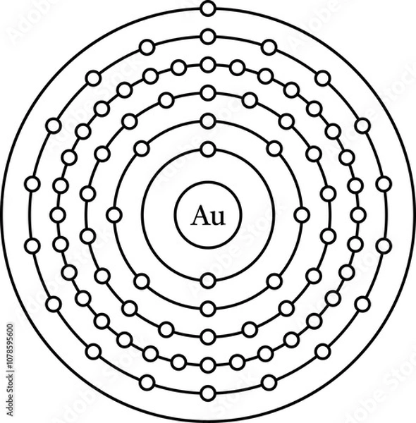 Fototapeta Gold Au electronic configuration, shell diagram vector illustration