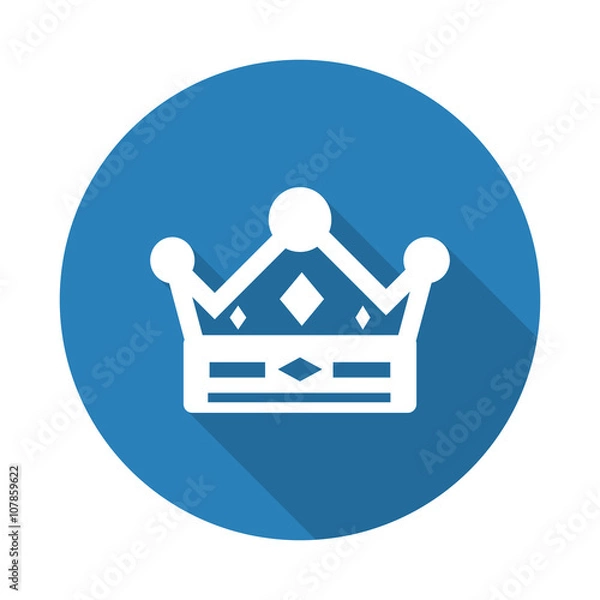 Fototapeta Flat white Crown web icon with long drop shadow on blue circle
