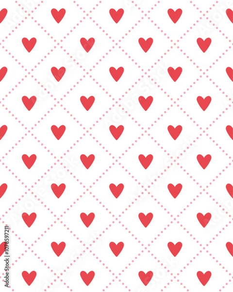 Fototapeta Pattern with diamonds in a dot and hearts