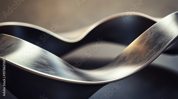 Fototapeta close-up of two smooth metallic shapes with subtle curves, simple background, volumetric lighting, cinematic lighting