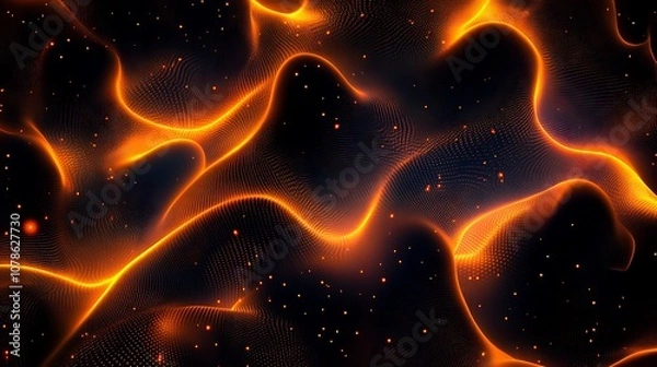 Fototapeta Fluid glowing particle pattern forming digital textures with neon edges.