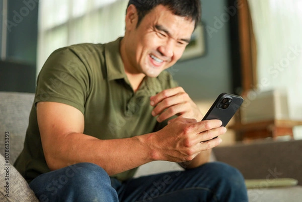 Fototapeta man using mobile phone holding cell phone texting message contact us.chatting,search internet shopping online.device communication connecting