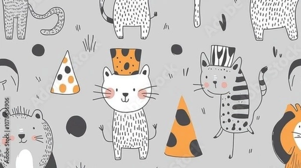 Obraz Playful Illustrations of Animals in Fun Patterns