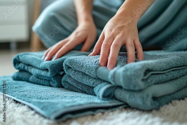 Fototapeta Generative AI Image of Guest Packing Soft Towels in Hotel Room