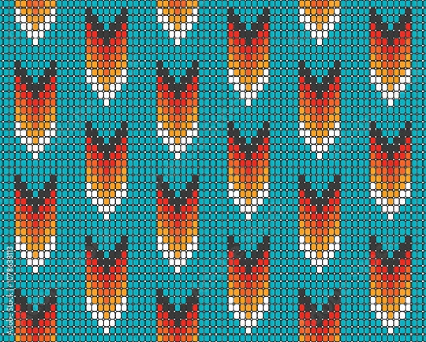 Fototapeta Western Aztec beaded tribal arrows teal Vector Pattern. Colorful native Aztec beads arrows seamless pattern.