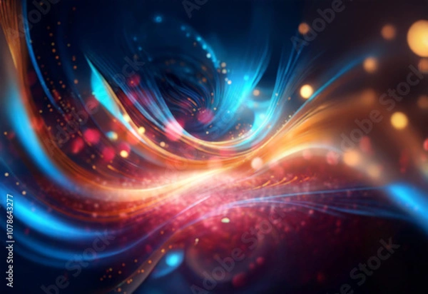 Fototapeta Abstract blue and orange glowing lines with a bokeh background.