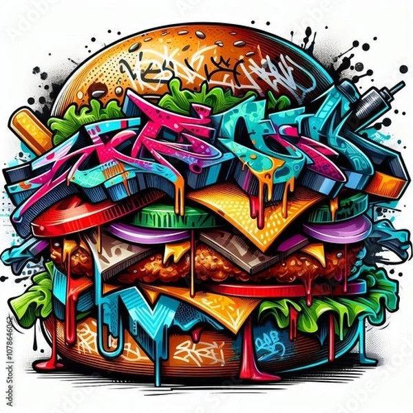 Obraz Graffiti Tag Burger A burger depicted in vibrant bold graffiti s