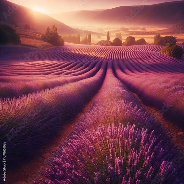Fototapeta Lavender Fields A sweeping view of a lavender field in full bloo