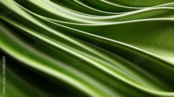 Fototapeta Smooth green fabric captured in motion, forming gentle waves and creases, conveying a sense of elegance, fluidity, and sophistication with its visual appeal.