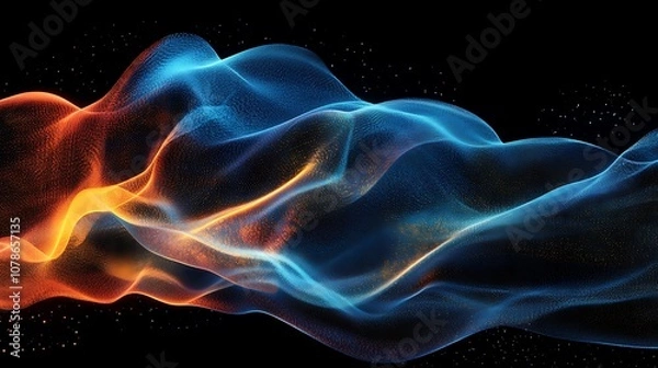 Fototapeta Digital glow wave design with dynamic color changes in shades of blue and orange