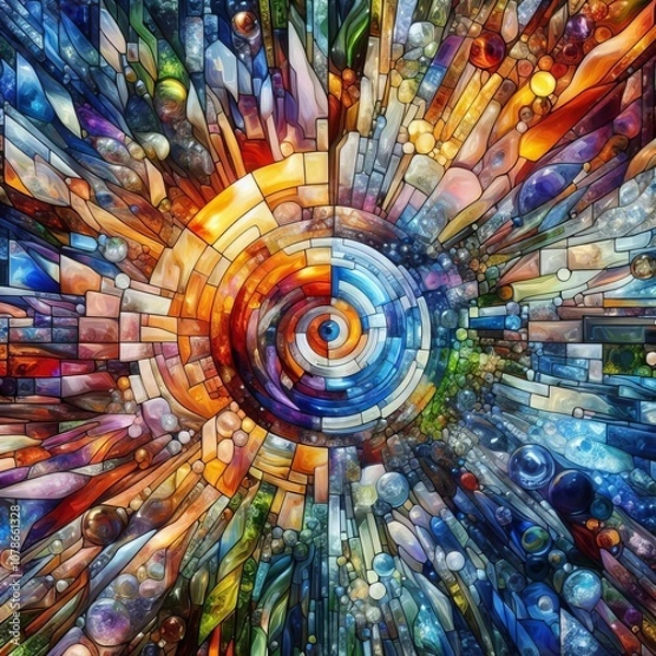 Fototapeta Vibrant Glass Fragments Collage using photos of glass with vibra