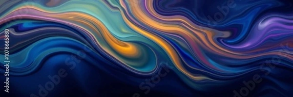 Fototapeta Colorful liquid with vibrant ripples and mesmerizing swirls against a dark, smooth wallpaper background, swirls, design