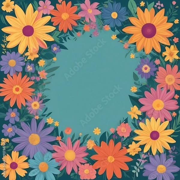 Obraz Colorful Floral Frame with a Teal Background