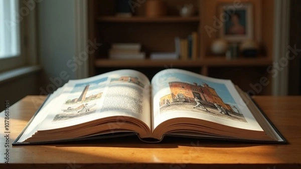 Fototapeta Artistic Magazine Open to Stunning Illustrations in a Brightly Lit Environment