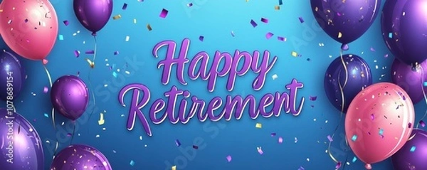 Fototapeta A vibrant retirement celebration image featuring colorful balloons and confetti, with "Happy Retirement" prominently displayed.