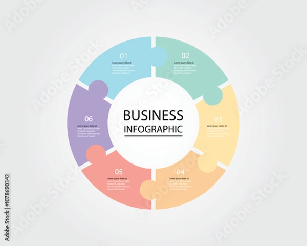 Fototapeta Business Infographic modern design template for banners and infographics for 6 jigsaw circle step 