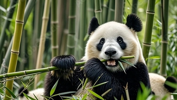 Obraz giant panda eating bamboo