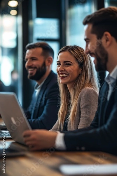 Obraz Engaged and driven professionals are collaborating effectively in a dynamic and modern office environment, where teamwork and innovation thrive through open communication and shared goals