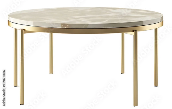 Obraz Elegant round coffee table with a luxurious marble top and sleek golden metal frame, perfect for modern living room décor and stylish furnishings, isolated transparent background