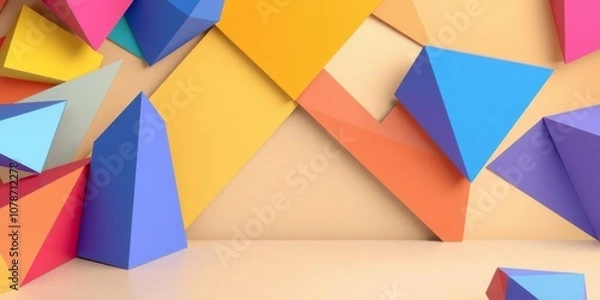 Fototapeta Multicolored tech background with vibrant 3D geometric structure, minimal design, futuristic forms, 3D render, geometric, design