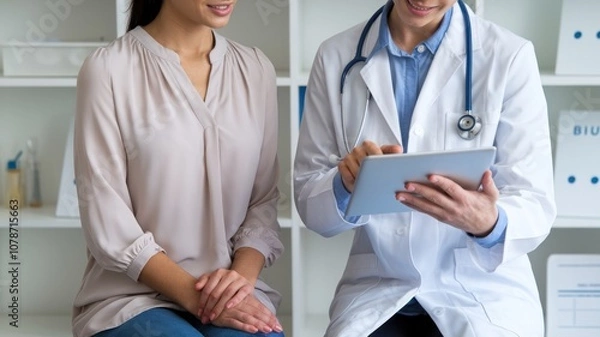 Fototapeta Doctor consulting with patient, discussing health concerns and treatment options.