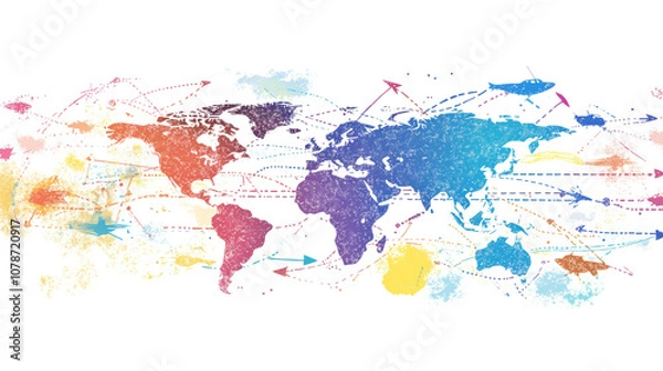 Fototapeta Global Networking and Travel Routes Concept with Hand-Drawn Arrows