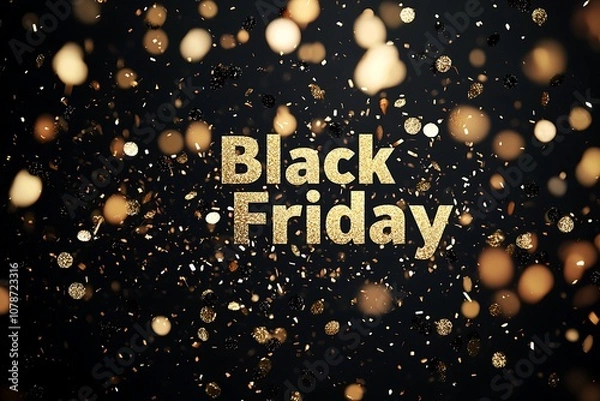 Fototapeta black friday banner with golden text and confetti