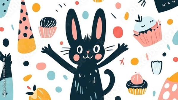 Fototapeta Hand-Drawn Vector Design Featuring Curious Bunny