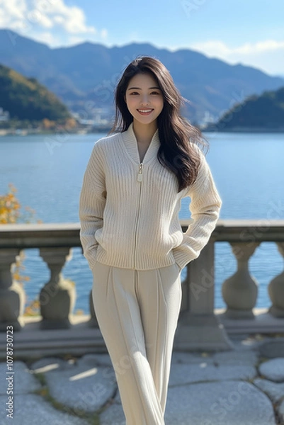 Fototapeta 겨울 니트 입은 한국 여성