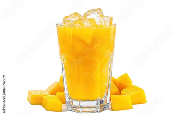 Fototapeta mango juice with ice in a glass