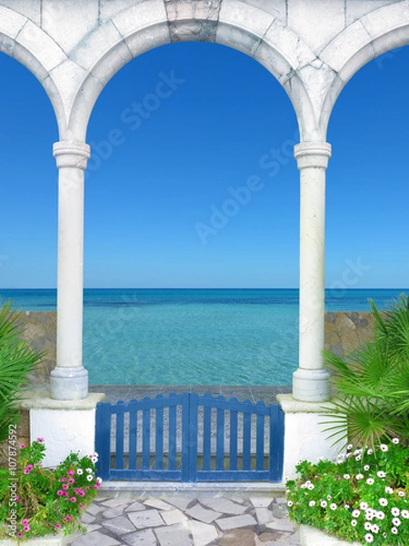 Obraz romantischer Torbogen mit aussicht auf das Meer