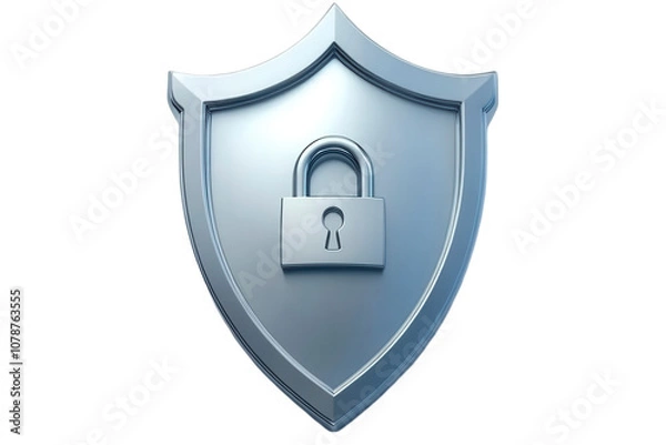 Fototapeta Secure Shield Emblem Metal Protection Symbol Cybersecurity Lock Icon Safety Assurance Representation Security Badge Isolated on white background or PNG