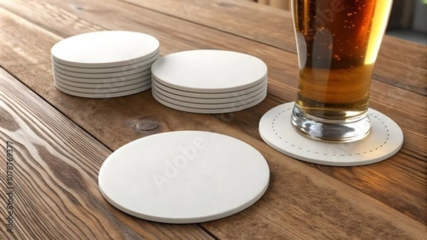Obraz Round Beer Coaster Mockup, Blank 3D Coaster Design,Blank 3D Beer Coaster Mockup, Round Drink Coaster Design