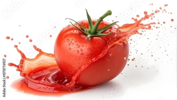 Obraz Fresh Tomato with Juice Splash, Vibrant Food Photography,Juicy Tomato with Splash, Close-Up of Fresh Produce
