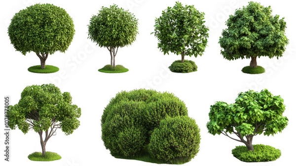 Fototapeta A collection of different types of bushes and trees