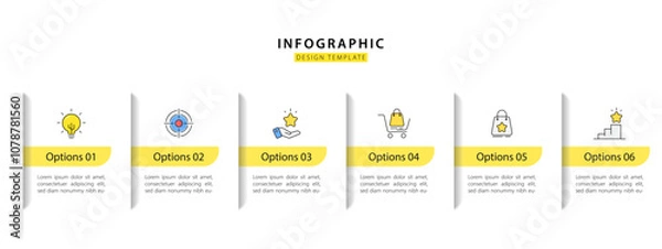 Fototapeta Timeline infographic template. 6 Step timeline journey, calendar Flat simple infographics design template. presentation graph. Business concept with 6 options, vector illustration.