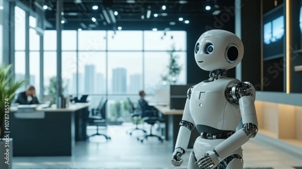 Fototapeta A Friendly Robot in an Office Environment