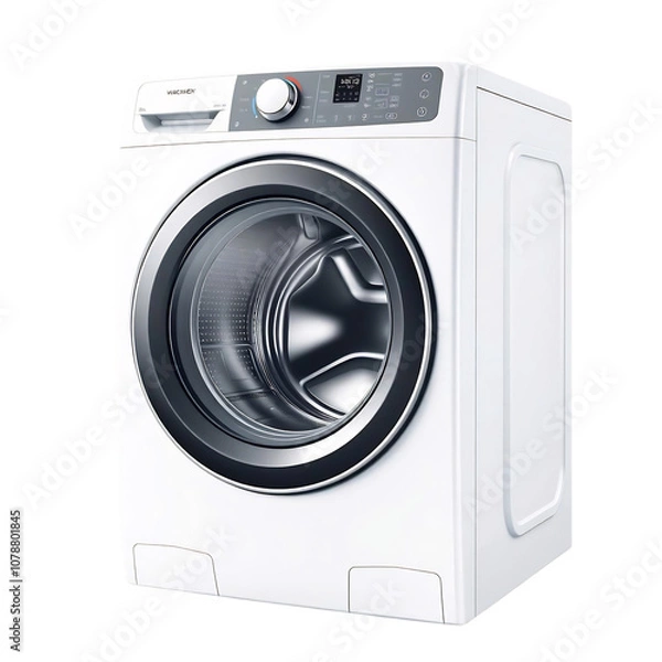 Fototapeta Modern White Washing Machine with Digital Display and Control Panel