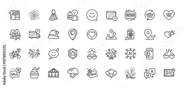 Obraz Home grill, Carousels and Weather phone line icons pack. AI, Question and Answer, Map pin icons. Refresh cart, Love you, Sunglasses web icon. Vector