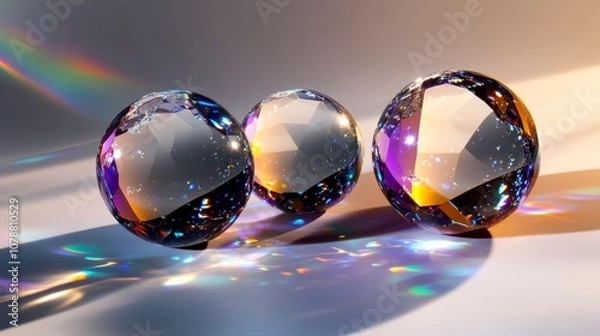 Fototapeta Futuristic Crystal Spheres with Holographic Effects