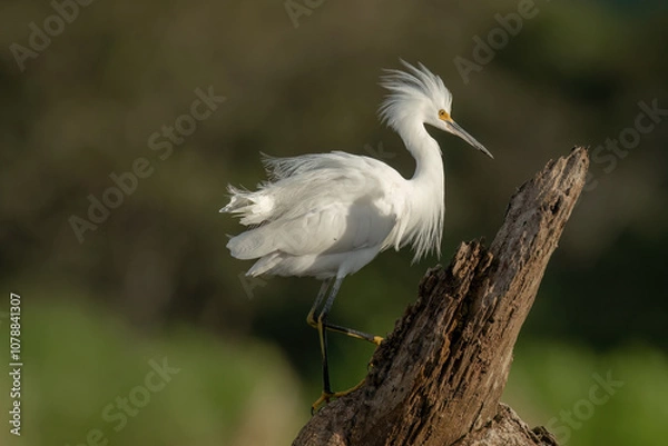 Fototapeta Snowy Egret ((Egretta thula) is a small white heron on river bank in Costa Rica