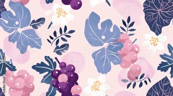 Obraz Seamless repetitive background pattern of grape and leaf for fabric design