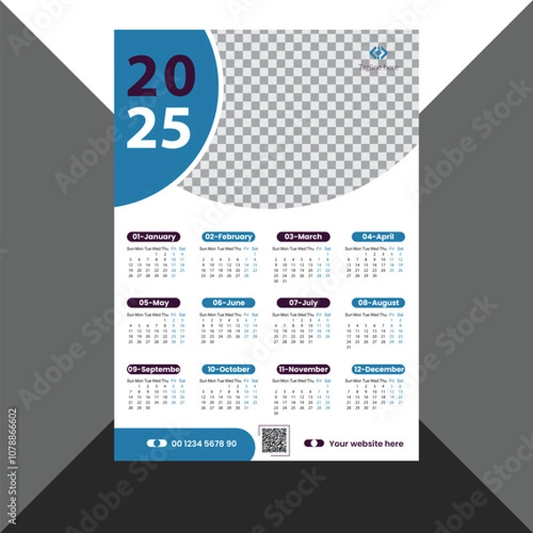 Obraz 2025 one-page New Year colourful wall calendar design template