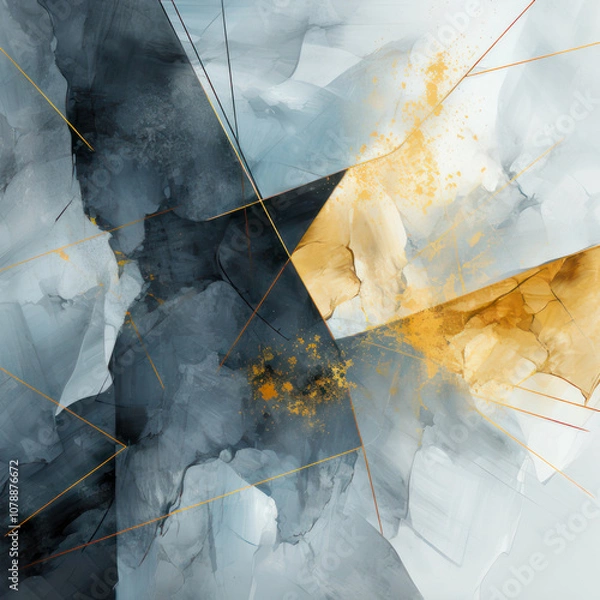 Fototapeta Abstract watercolor gray background with gold, square background. AI generative.