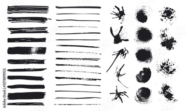 Fototapeta Black Brush Strokes and Ink Splatter Collection