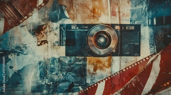 Fototapeta A vintage-inspired collage with layered textures, faded film overlays, and hand-drawn details, capturing a retro aesthetic. Cinematic Scene, 4k resolution, cinematic scene