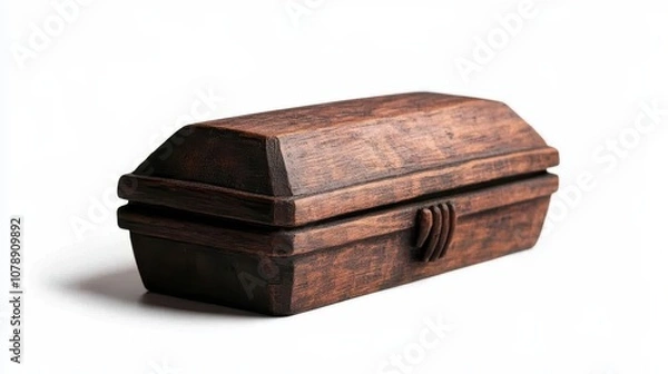 Fototapeta A beautifully crafted wooden box, resembling a treasure chest, features rich dark wood grain, intricate textures, and a polished finish.